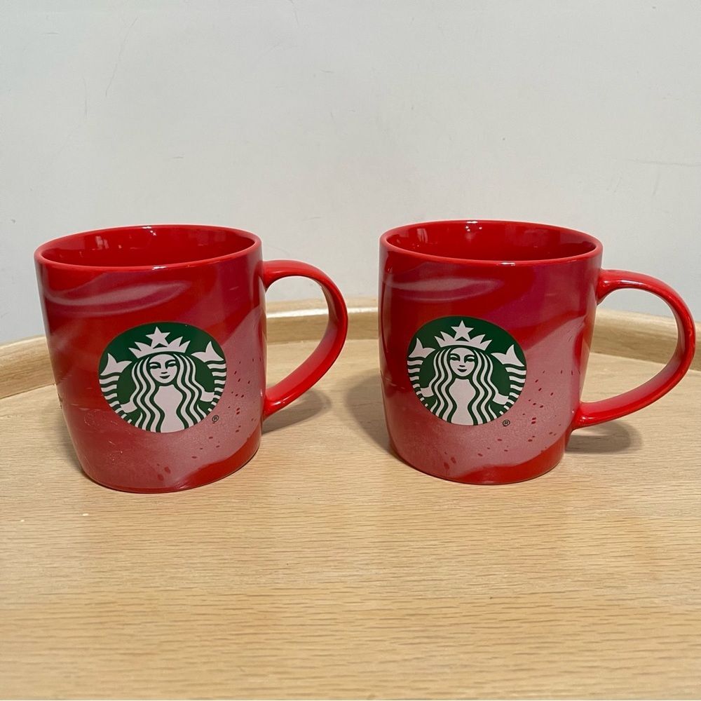 Starbucks Red Swirl Coffee Mugs Iconic Green Mermaid Logo Holiday 2024 Set of 2